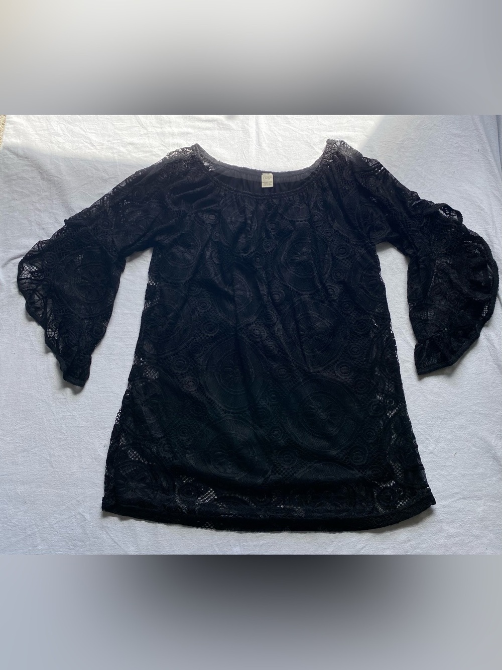 Lildy Women’s Chic Black Lace Off-Shoulder Tunic Top SZ L/XL